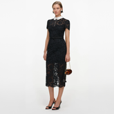 Black Lace Contrast Collar Midi Dress