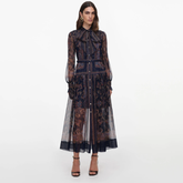 Navy Printed Georgette Midi Dress