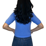 Cornflower Blue Short-Sleeve Knit Top – Silk & Cashmere Blend