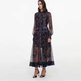 Navy Printed Georgette Midi Dress