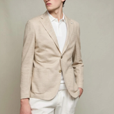 Linen Cotton Jersey Blazer in Sand