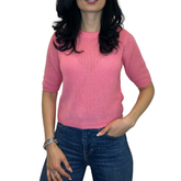 Pink Short-Sleeve Knit Top – Silk & Cashmere Blend