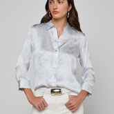 Dani Silk Shirt in Ivory Blue Lace Print