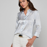 Dani Silk Shirt in Ivory Blue Lace Print