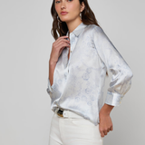 Dani Silk Shirt in Ivory Blue Lace Print