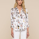 Dani Silk Blouse in Ecru Butterfly