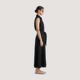 Linen Dress with Tie Detail in Black