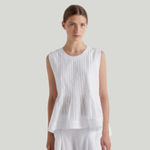 Cotton Pleated Peplum Top in White