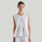 Cotton Pleated Peplum Top in White