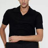 Open Weave Polo Sweater in Black