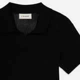Open Weave Polo Sweater in Black