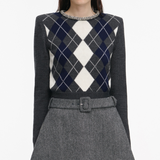 Grey Argyle Crystal Trim Jumper
