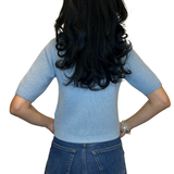 Sky Blue Short-Sleeve Knit Top – Silk & Cashmere Blend