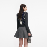 Grey Argyle Crystal Trim Jumper