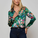 Tyler Silk Blouse in Green Butterfly