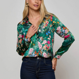 Tyler Silk Blouse in Green Butterfly