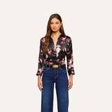 Dani Silk Blouse in Black Distressed Rose