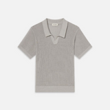Open Weave Polo Sweater in Grey