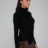 L/S Asymmetrical Button Rib in Black