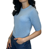 Sky Blue Short-Sleeve Knit Top – Silk & Cashmere Blend