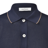 Open Knit Cotton Short Sleeve Shirt - Navy