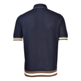 Open Knit Cotton Short Sleeve Shirt - Navy