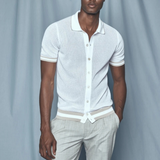 Open Knit Cotton Short Sleeve Shirt - White