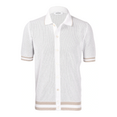 Open Knit Cotton Short Sleeve Shirt - White