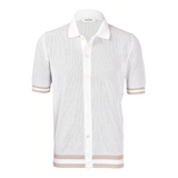 Open Knit Cotton Short Sleeve Shirt - White