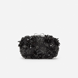 Black Satin Floral Crystal Clutch Bag