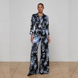 Silk Wide Leg Pant in Porcelain Print