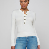 Ronda Knit Henley Top in Ivory