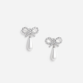 Crystal Bow Pearl Earrings
