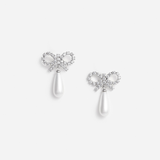 Crystal Bow Pearl Earrings