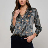 Dani Silk Blouse in Navy Paisley