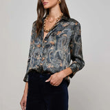 Dani Silk Blouse in Navy Paisley
