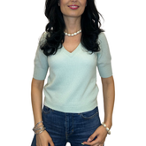 Mint Green Cashmere V-Neck T-Shirt