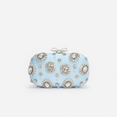 Blue Satin Multi Crystal Clutch Bag