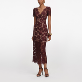 Burgundy Floral Lace Midi Dress