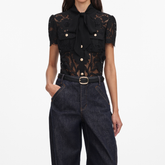 Black Lace Tie Neck Top