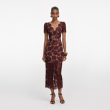 Burgundy Floral Lace Midi Dress