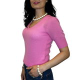 Pink Cashmere V-Neck T-Shirt