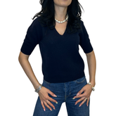 Navy Cashmere V-Neck T-Shirt