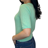 Bright Green Short-Sleeve Knit Top – Silk & Cashmere Blend