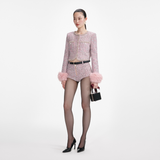 Pink Boucle Fur Cuff Jacket