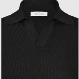 Linen/Cotton Knit Skipper Polo in Black