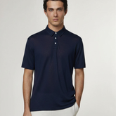 Short Sleeve Linen Polo in Navy