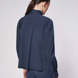 Navy Cotton Bow Blouse