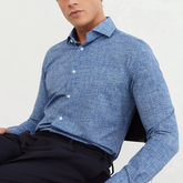 Blue Textured Pattern Shirt Collar Small Cutaway