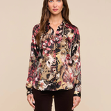 Tyler Silk Blouse in Burgundy Multi Lux Collage